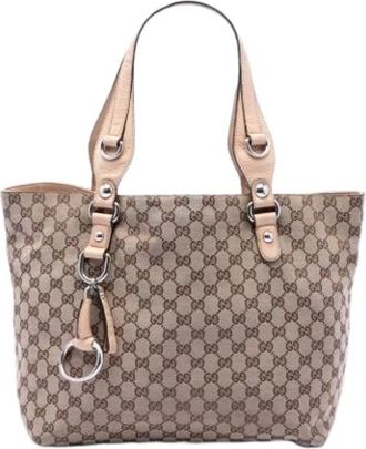 Gucci Pre-owned Tote Bags, female, Beige, Size: ONE SIZE Pre-owned Canvas Tote