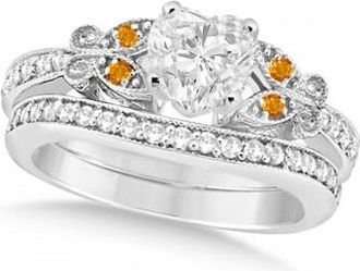 Allurez Heart Diamond & Citrine Butterfly Bridal Set in 14k W Gold (0.96ct)