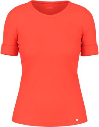 Marc Cain Slim-fit T-shirt met 3/4 mouwen - Dames - T-shirts - Rood - 3XL - Katoen - Tops