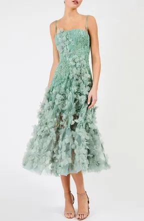 Helsi Lily Sequin Floral Appliqu&eacute; Midi Dress in Sage at Nordstrom, Size Xx-Large