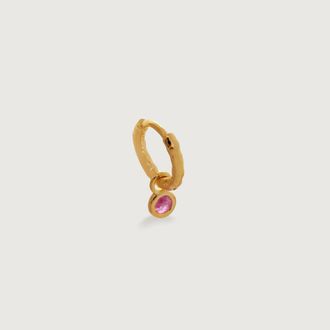 Monica Vinader Gold Mini Gem Single Huggie Earring Pink Quartz