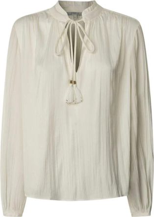 Pepe Jeans London Satijnen Blouse met Mao Kraag - Dames - Blouses - Wit - M - Satijn - Overhemden