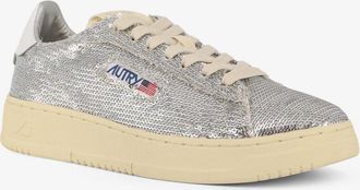 Autry Womens Dallas Sequined Low-Top Sneakers Silver Leather Trainers