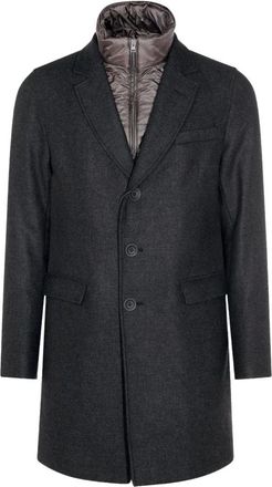 Herno Wollen Melton Jas met Diagonaal Effect - Heren - Mantel - Grijs - XL - Wol - Jassen