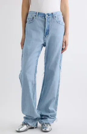 Acne Studios Pazer Frayed Double Layer Straight Leg Jeans in Light Blue at Nordstrom, Size X-Small