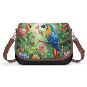 Generic Macaw Flamingo Tropical Crossbody Bag Womens Handbag PU Message Bags Shoulder Purse with Adjustable Strap