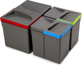 Emuca Emuca Contenedores Para Caj&oacute;n De Cocina Recycle Con Tapa Anti Olores, Altura 216mm, 1x12litros, 2x6litros, Pl&aacute;stico Gris Antracita