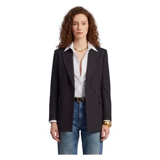 Saint Laurent Double-Breasted M&eacute;lange Wollen Jasje - Dames - Jassen - Zwart - Maat: L Wol