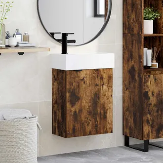 vidaXL Vidaxl Mobile Bagno Con Rubinetto Rovere Fumo 45,5 X 22,5 X 84 Cm