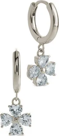 Sterling Forever Bria Cubic Zirconia Dangle Huggie Hoop Earrings in Silver at Nordstrom Rack