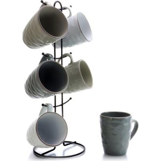 Elama Tahitian Waves 6-Piece 12 oz. Mug Set with Stand in White at Nordstrom