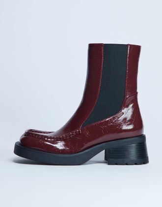 Topshop Narla - Stivaletti Chelsea bordeaux con punta squadrata-Rosso
