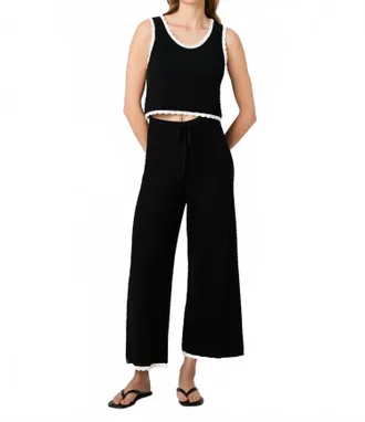French Connection Teddy Diamond Knit Pants In Black Summer White