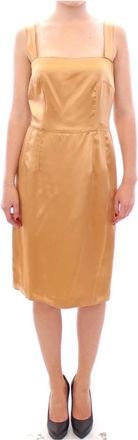 Dolce & Gabbana Elegante Zijden Sheath Jurk Brons - Dames - Casual kleedjes - Bruin - 2XS - Kleedjes