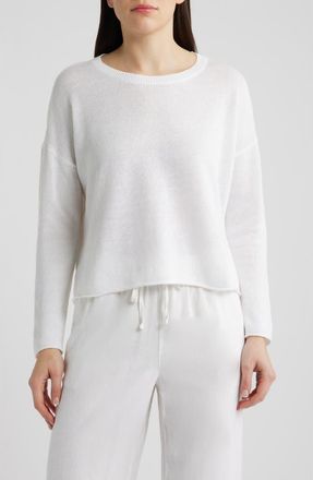 Eileen Fisher Crewneck Organic Linen & Organic Cotton Sweater in White at Nordstrom, Size Xx-Small