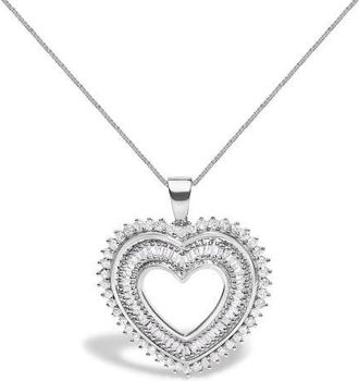 House of Brilliance 925 Sterling Silver 1.0 Ctw Diamond Shadow Open Heart Halo Pendant Necklace in White at Nordstrom