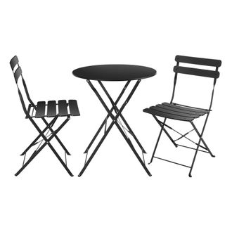 Mobili Rebecca Mesa Redonda Con Sillas Rebecca Mobili Pequi 71x60x60 Acero Negro Moderno Set 3 Pz