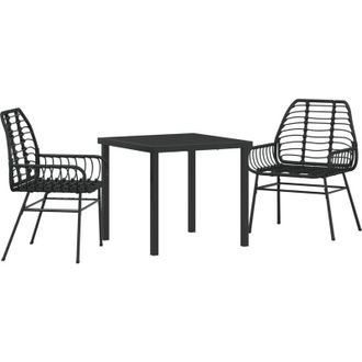 vidaXL Conjunto De Comedor De Jard&iacute;n 3 Pcs Negro Rat&aacute;n Sint&eacute;tico Vidaxl