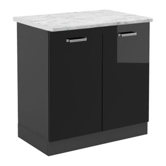 Vicco Armario Bajo Para Fregadero R-line, Negro Brillo Intenso, 80 Cm Et M&aacute;rmol Vicco