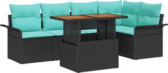 vidaXL Conjunto De Sof&aacute; De Jard&iacute;n 6 Uds. Negro Polirat&aacute;n Vidaxl