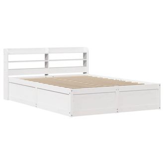 Berkfield Home Bed Frame with Headboard White 135x190 cm Double Solid Wood Pine