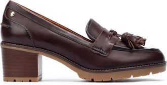 Pikolinos Donkerbruine dames loafers met hak - Dames - Pumps - Bruin - 41 EU - Leer - Schoenen