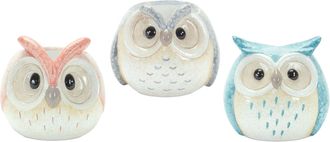 Melrose International Whimsical Pastel Terra Cotta Owl Figurine (Set of 3) - Blue, Pink, Grey