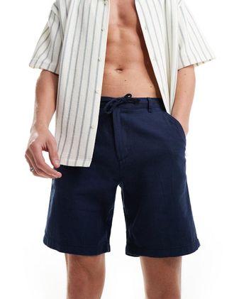 Selected linen mix shorts in navy