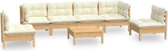 vidaXL Muebles De Jard&iacute;n 7 Pzas Y Cojines Madera Maciza De Pino Crema Vidaxl