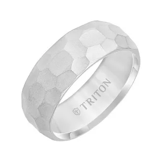 Triton 8MM Tungsten Carbide Ring with Hammered Edge To Edge in Metallic Silver at Nordstrom, Size 12.5