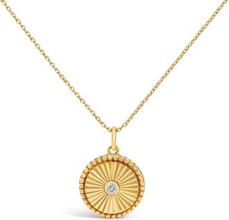 House of Brilliance 14K Yellow Gold Diamond Accent Circle Fluted Medallion Pendant Necklace