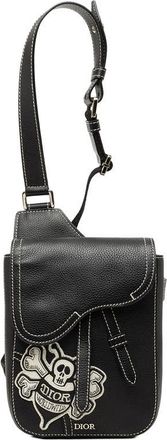 Dior Pre-owned Dior Stussy Bee Applique Calfskin Saddle Crossbody Unisex IQP61BB6ZBKIBX1D