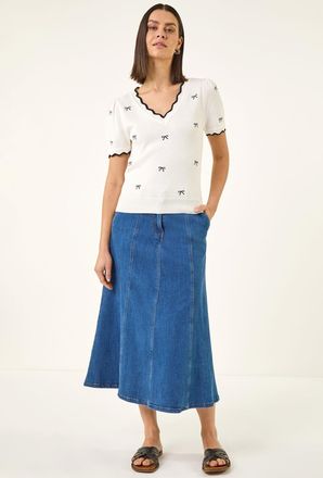 Roman Bow V-Neck Knit Top