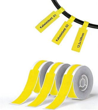 OEM Etiquetas T&eacute;rmicas Para Cables, 12,5 X 109 Mm, Aptas Para Impresoras De Etiquetas D110, D11, D101 Y H1s, 3 Rollos 65 Etiquetas Amarillas Cada Uno