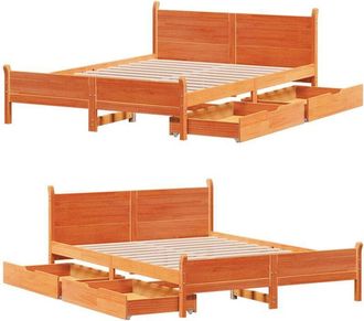 vidaXL Cama Sin Colch&oacute;n Madera Maciza De Pino Marr&oacute;n Cera 120x200 Cm Vidaxl