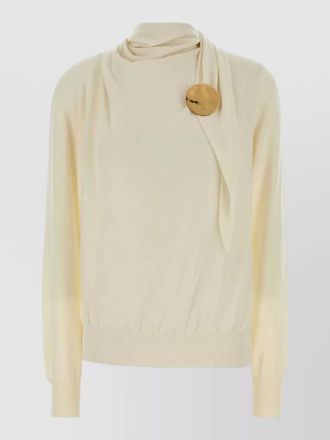 Jil Sander wool sweater decorative button draped neckline