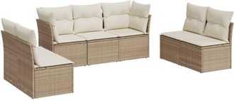 vidaXL Vidaxl - Set Sof&aacute;s De Jard&iacute;n 7 Piezas Y Cojines Rat&aacute;n Sint&eacute;tico Beige