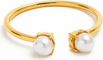 Adiba Double Pearl 18k Plated Stainless Steel Ring in Gold at Nordstrom, Size 7