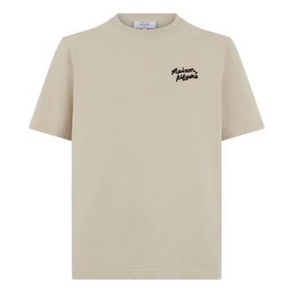Maison Kitsun&eacute; T-Shirts, male, Beige, Size: XL Cotton T-shirt with Logo
