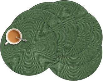 No Brand Manteles Individuales Redondos - Juego De Manteles Individuales - Para Poner La Mesa - Tejido Resistente Al Calor - Juego De 6 - Verde Oliva