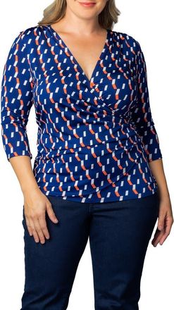 Kiyonna Faux Wrap Top in Navy Geo Print at Nordstrom, Size 1X