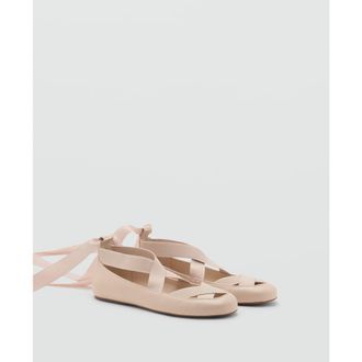 Mango Ankle Wrap Ballet Flat in Ecru at Nordstrom, Size 9.5Us