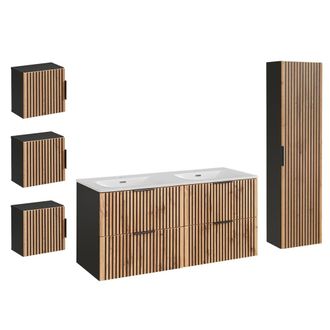 Petits Meubles Set de muebles con lavabo encastrado estratificado marr&oacute;n negro