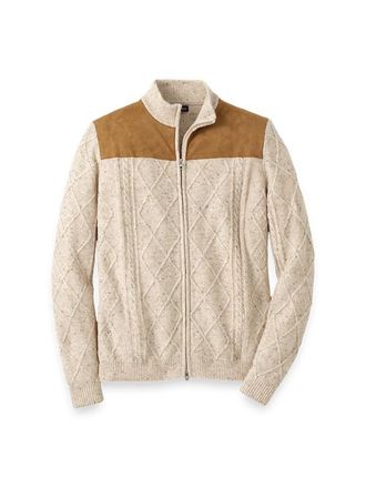 Paul Fredrick Donegal Full Zip Mock Neck Sweater in Ivory at Nordstrom, Size Xx-Large