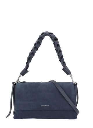 Coccinelle Small Bag in Premium Blue Suede Leather with Woven Handle