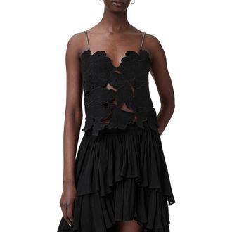AllSaints Flora Appliqu&eacute; Cotton Camisole in Black at Nordstrom Rack, Size X-Small