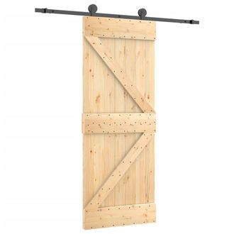 Berkfield Home Sliding Door with Hardware Set 85x210 cm Solid Wood Pine in Brown