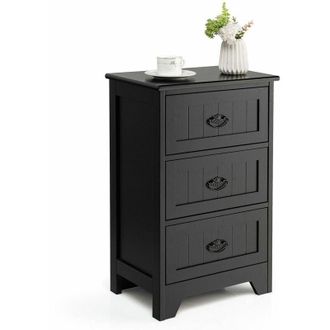 Costway Wood 3-Drawer Bedside Table Vintage Nightstand Accent End Table Sofa Side Table