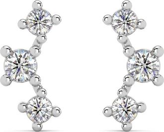 Pompeii3 1/5Ct TW 3-Stone Diamond Crawler Earrings 14k Gold Studs Lab Grown 1/3 Tall