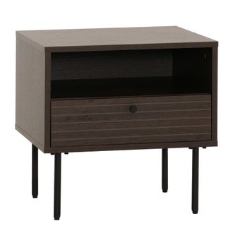 Hhg [nunca Usado] Mesilla De Noche Hhg-307, Mesilla De Noche, Caj&oacute;n, Estilo Escandinavo Metal Madera Melamina Mvg 50x40x50cm, Marr&oacute;n Oscuro